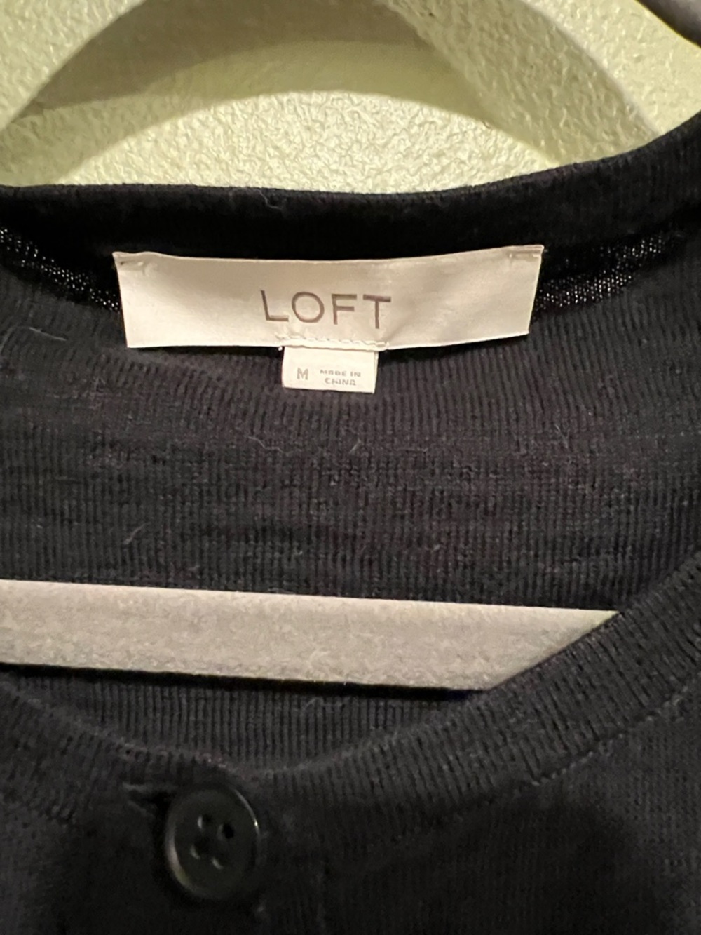 LOFT Black Crewneck Cardigan with 3/4 Sleeves - Picture 3 of 3
